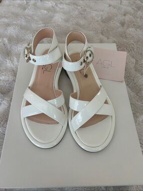 Agl White Patent Leather Crisscross Ankle-Strap Sandals